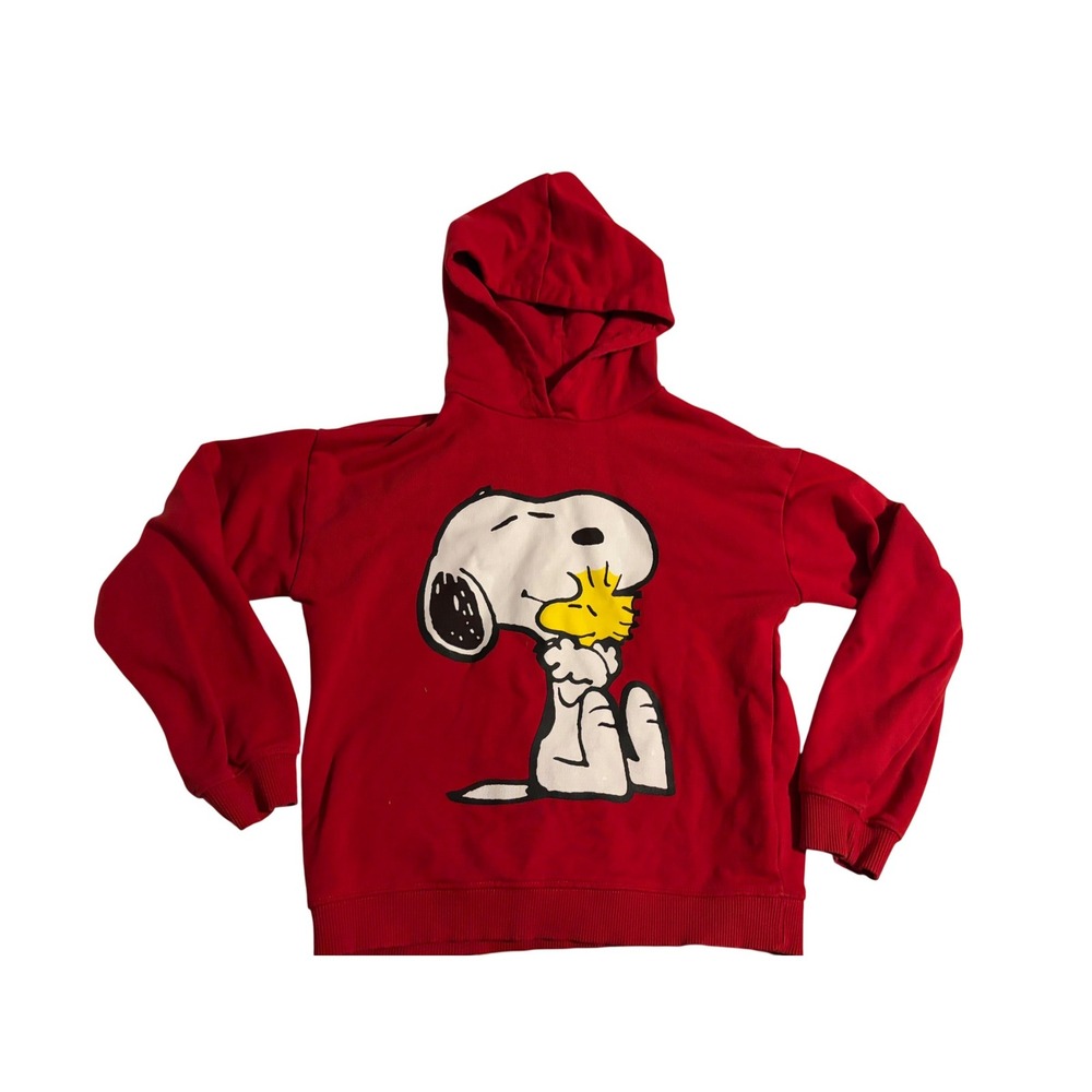 Peanuts Snoopy Hoodie Woodstock Graphic Red Pullover Sweatshirt Kids 9-10 YRS